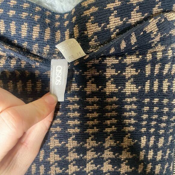 Asos womens 14 herringbone black mini skirt zip front knit geometric stretch - Picture 5 of 9